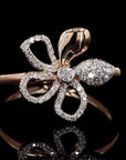 Diamond Harmony: Five-Leaf Floral Border Ring