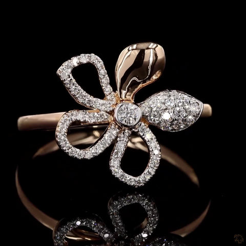 Diamond Harmony: Five-Leaf Floral Border Ring
