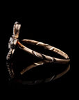 Diamond Harmony: Five-Leaf Floral Border Ring
