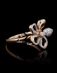 Diamond Harmony: Five-Leaf Floral Border Ring