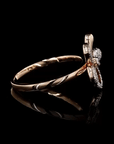 Diamond Harmony: Five-Leaf Floral Border Ring