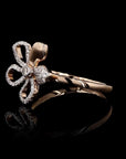 Diamond Harmony: Five-Leaf Floral Border Ring