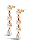Rose gold long drop lab grown earrings with clear gemstones