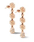 Rose gold long drop lab grown earrings with diamond clusters and pear cut