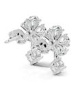 White gold stud lab grown earrings showcasing a layered flowerhead design with a single drop diamond