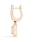 side view of Rose gold earring with a rectangular lab grown design