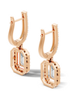 back side view of Rose gold hoop lab grown diamond earrings