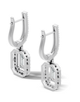 back side view Pair of silver hoop lab grown diamond earrings