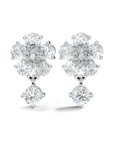white metal lab grown diamond earrings highlighting a refined floral composition with a free-swinging round diamond