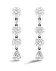 white gold long drop lab grown Diamond earrings with floral designs