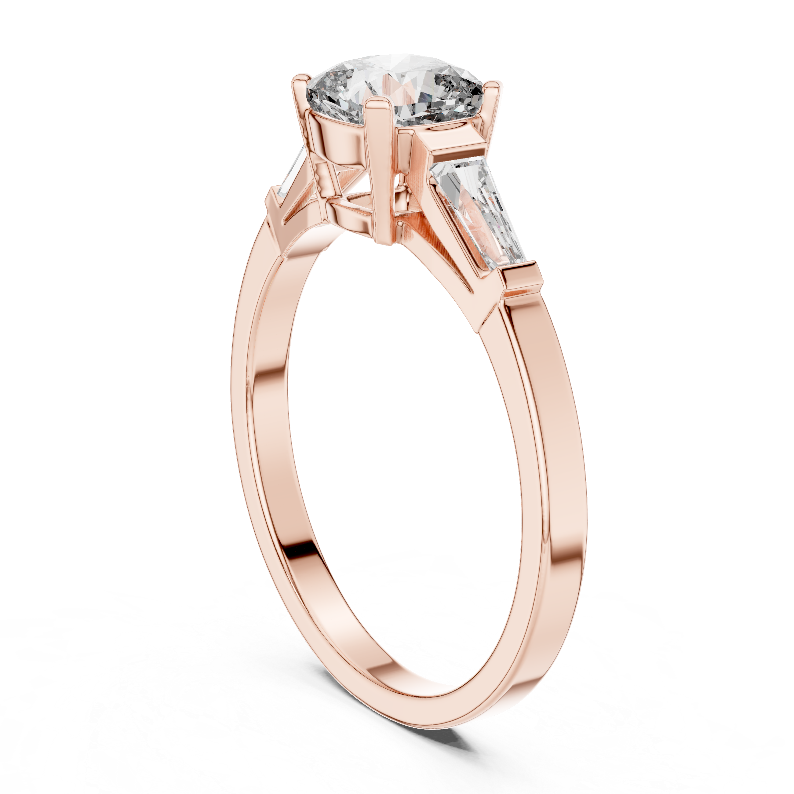 Gold 1Ct Three Stone Cushion Tapered Baguette Lab Grown Diamond Jayne Ring