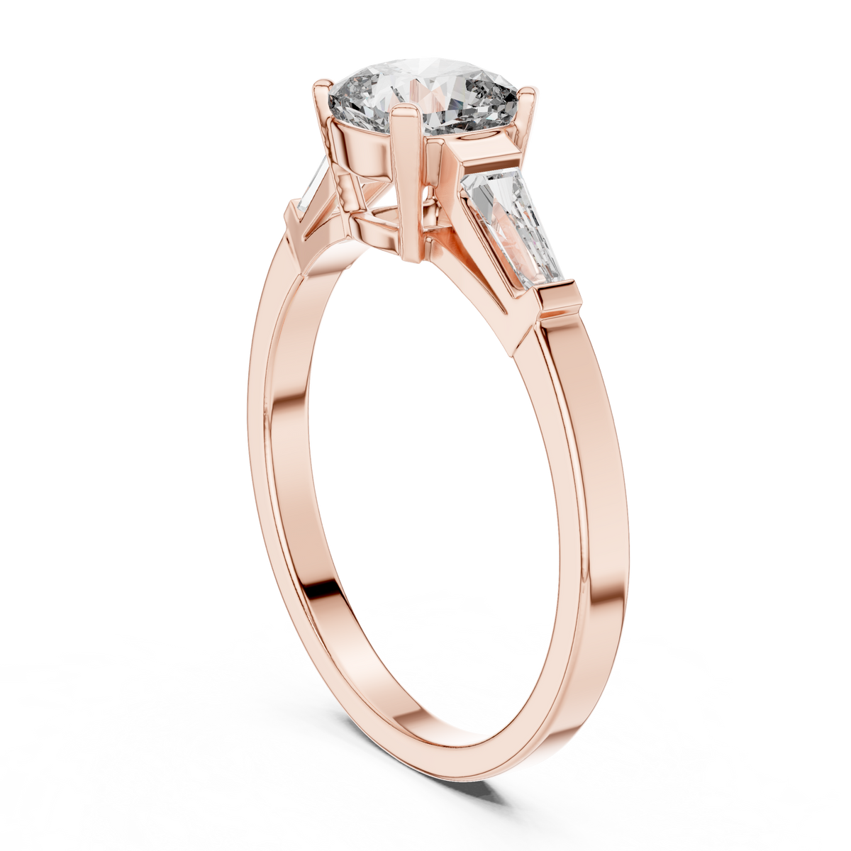 Gold 1Ct Three Stone Cushion Tapered Baguette Lab Grown Diamond Jayne Ring