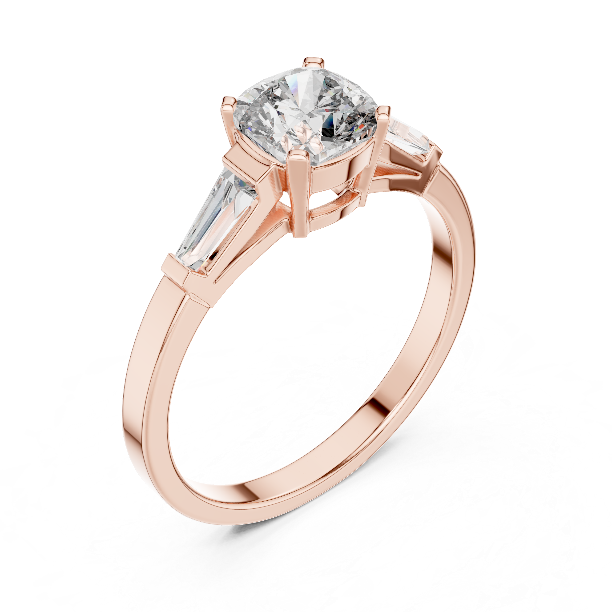 Gold 1Ct Three Stone Cushion Tapered Baguette Lab Grown Diamond Jayne Ring