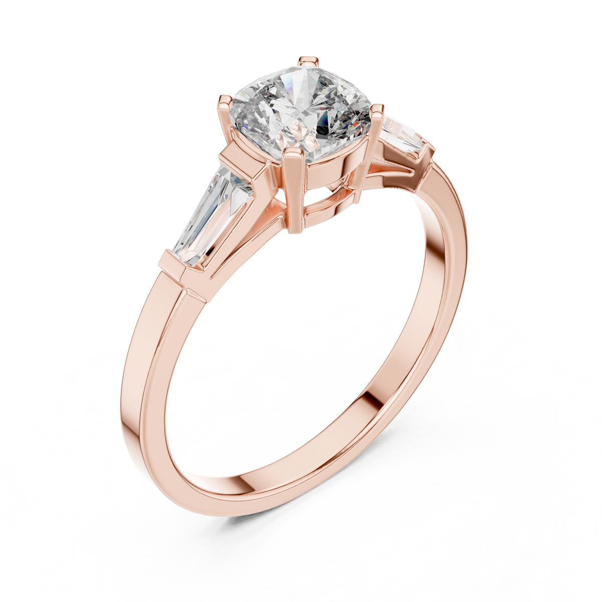 Gold 1Ct Three Stone Cushion Tapered Baguette Lab Grown Diamond Jayne Ring