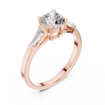 Gold 1Ct Three Stone Cushion Tapered Baguette Lab Grown Diamond Jayne Ring