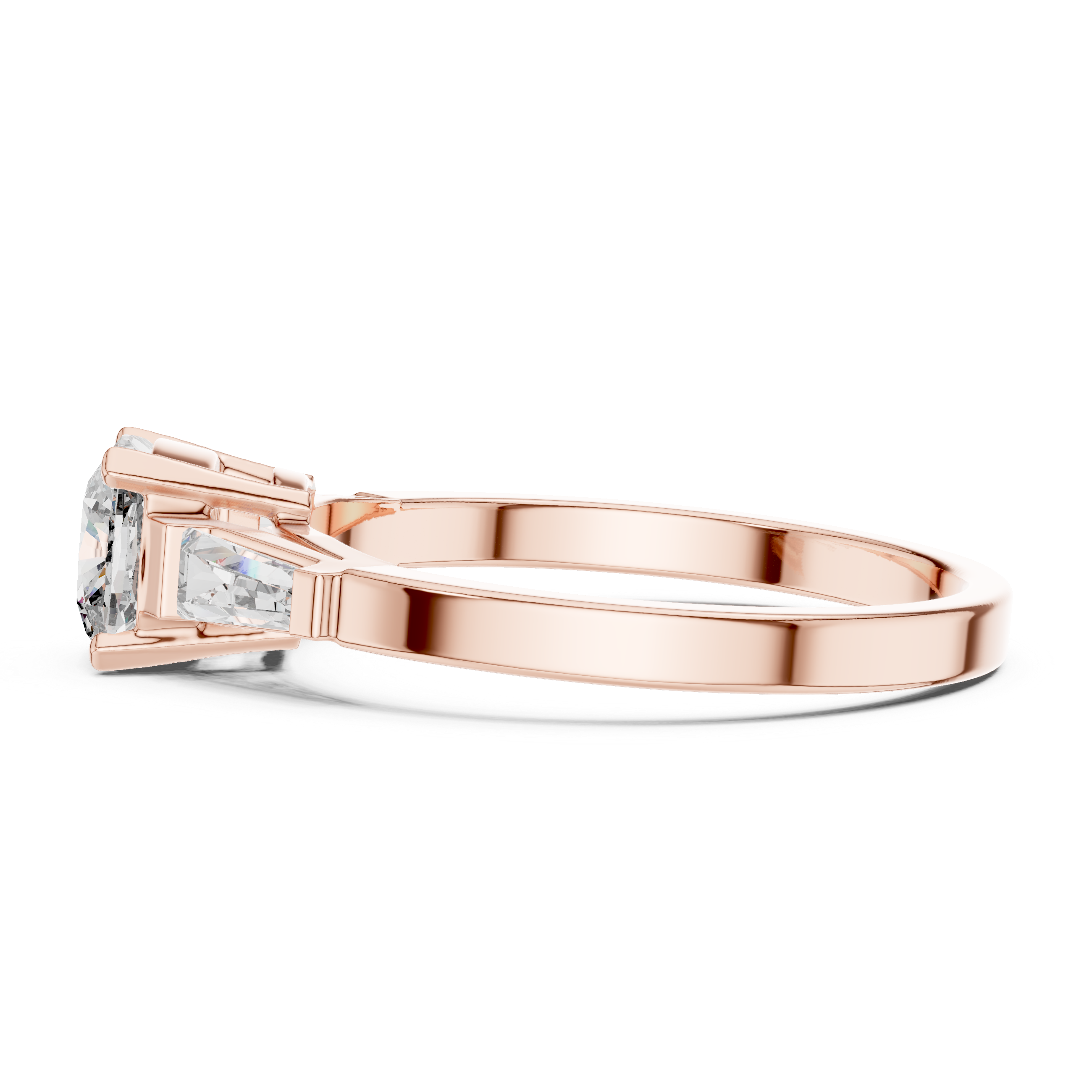 Gold 1Ct Three Stone Cushion Tapered Baguette Lab Grown Diamond Jayne Ring