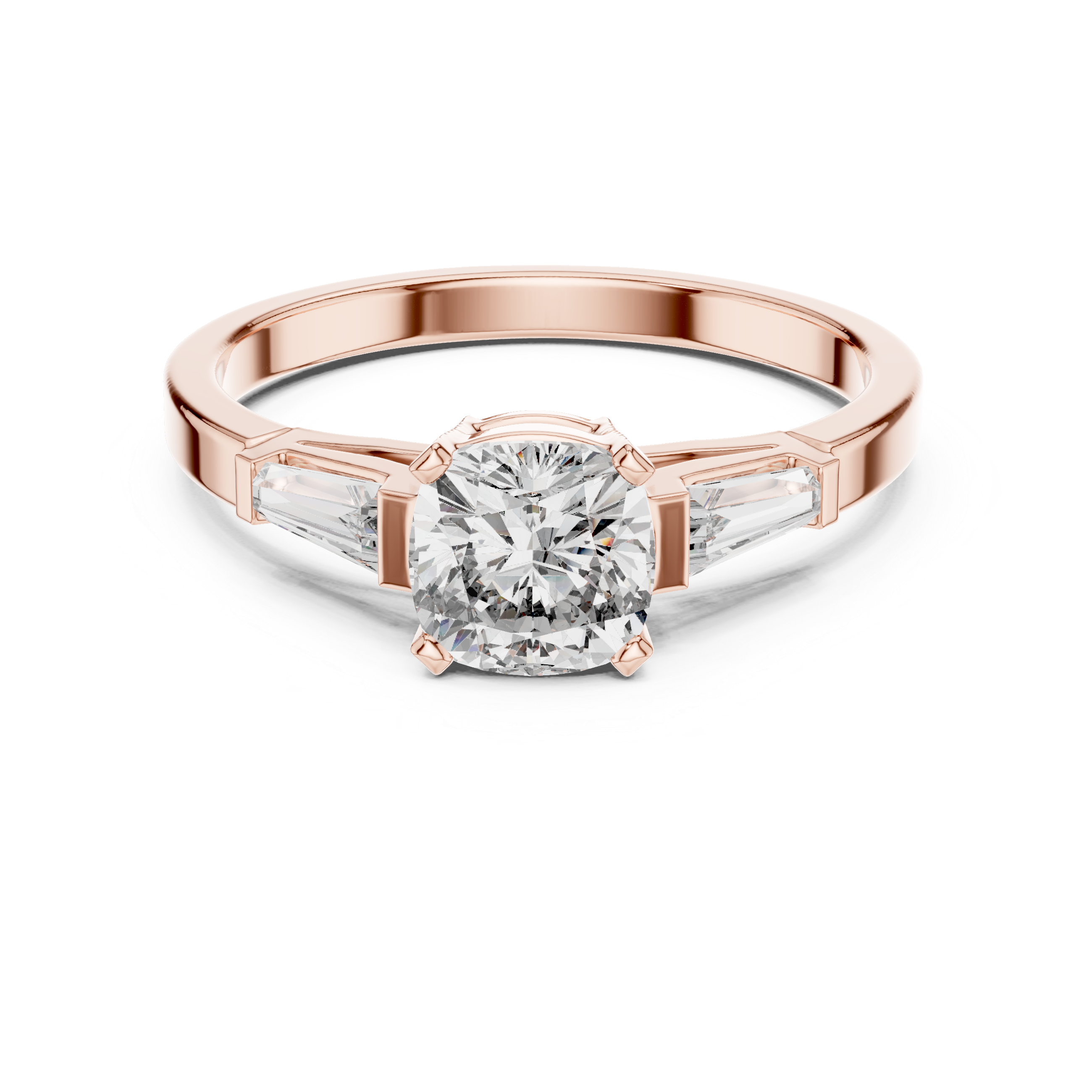 Gold 1Ct Three Stone Cushion Tapered Baguette Lab Grown Diamond Jayne Ring