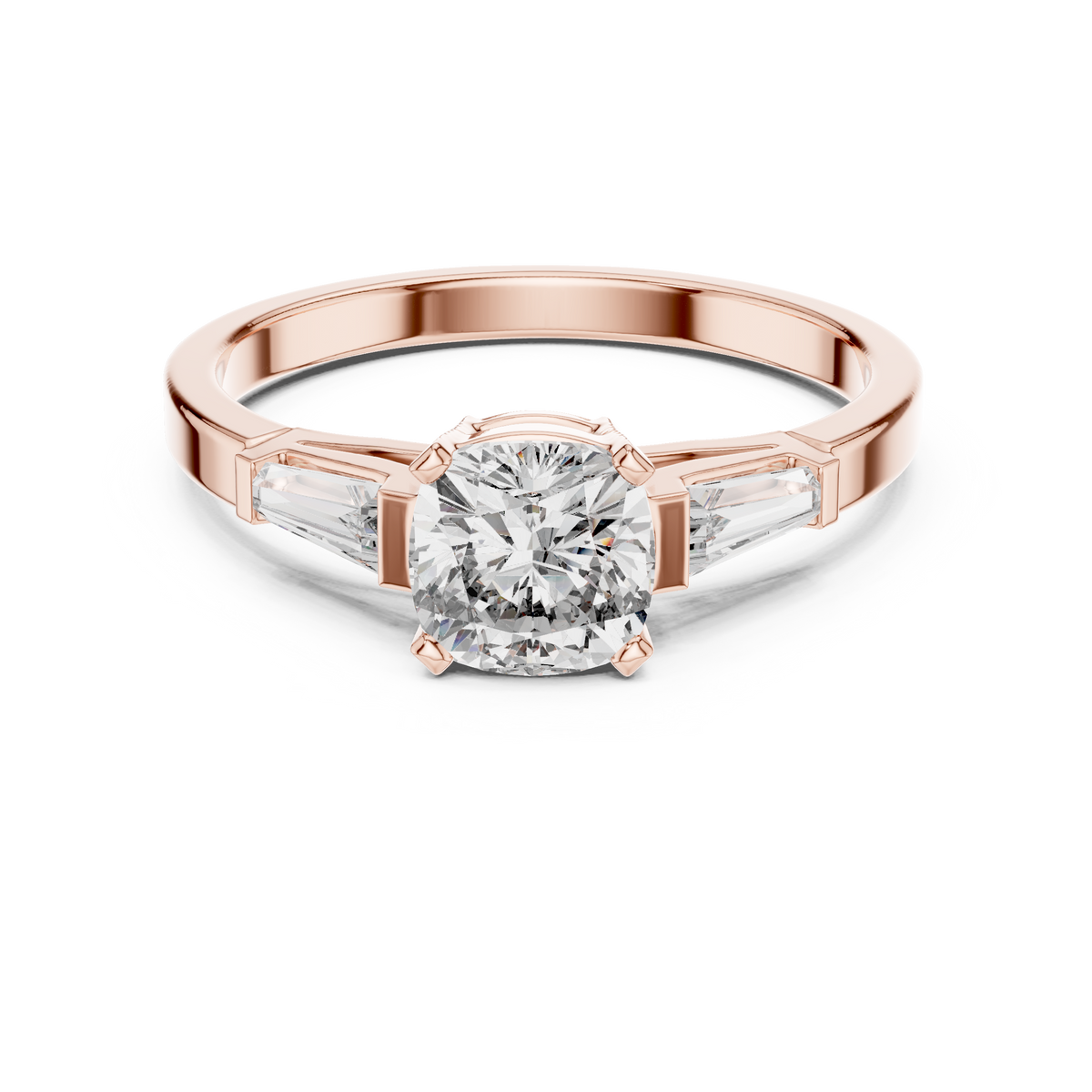 Gold 1Ct Three Stone Cushion Tapered Baguette Lab Grown Diamond Jayne Ring