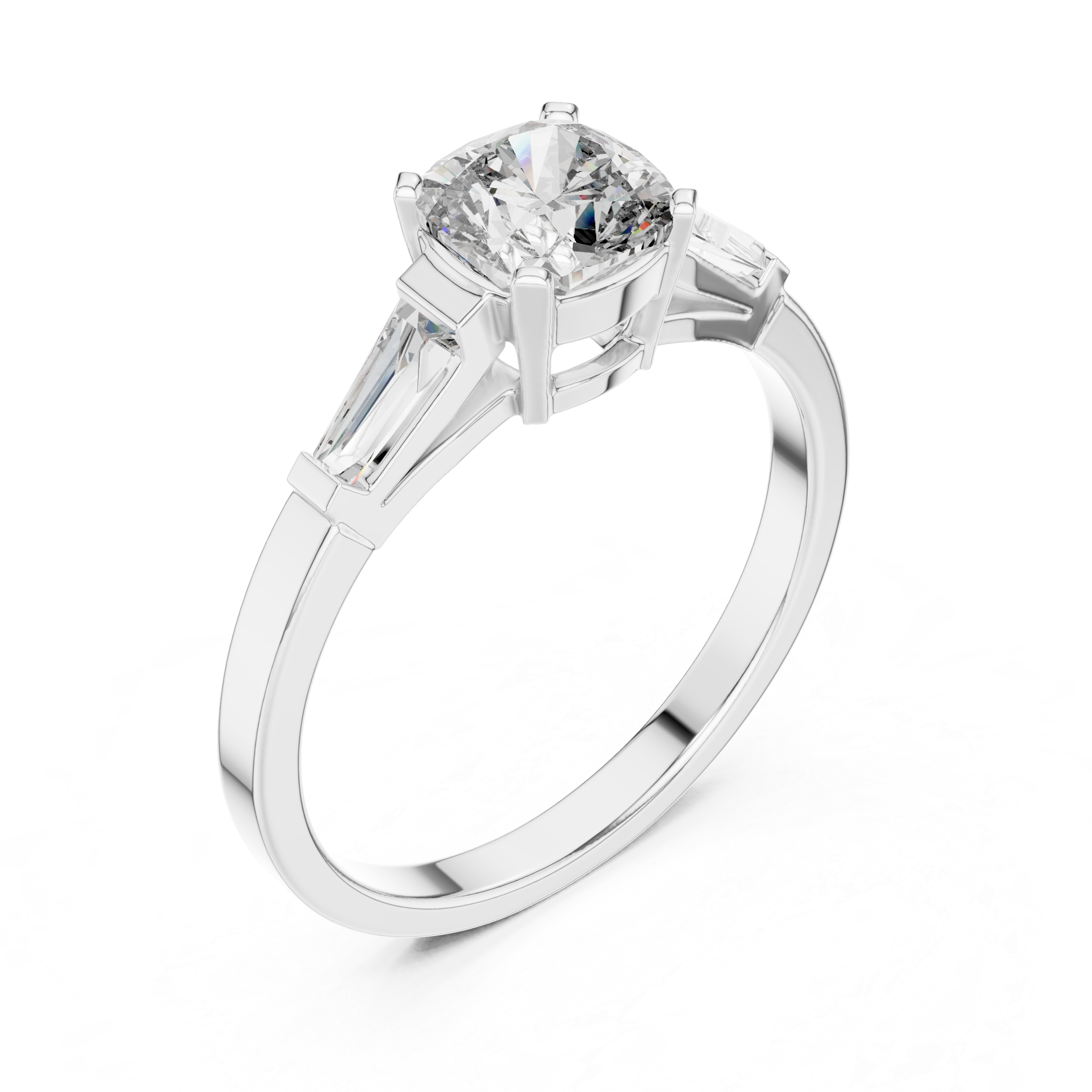 Gold 1Ct Three Stone Cushion Tapered Baguette Lab Grown Diamond Jayne Ring
