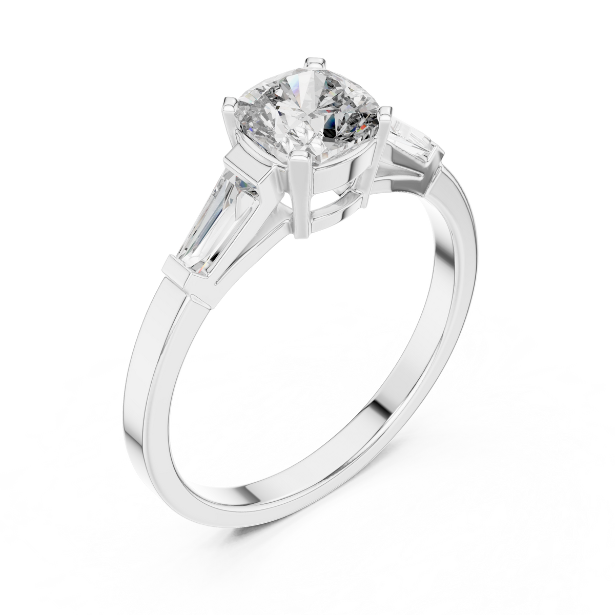 Gold 1Ct Three Stone Cushion Tapered Baguette Lab Grown Diamond Jayne Ring