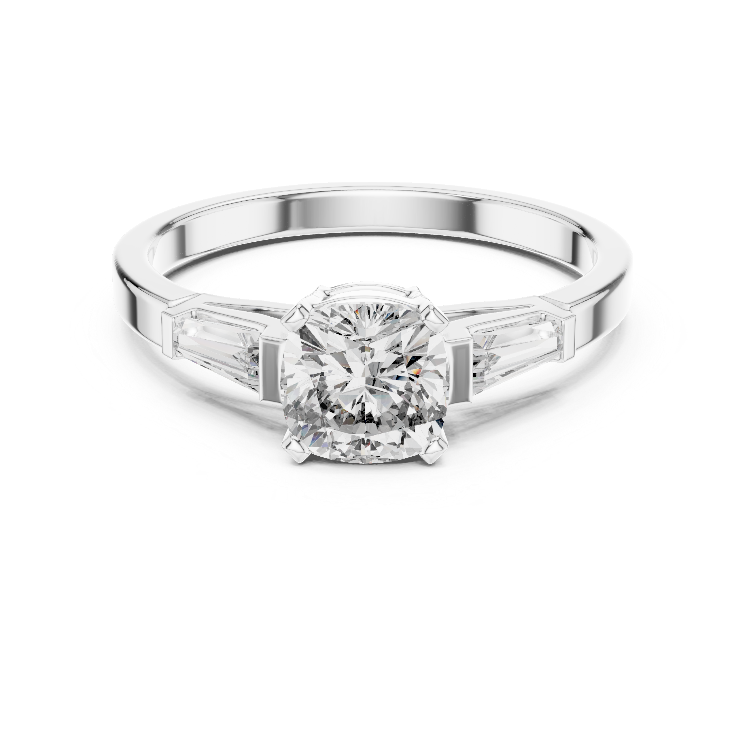 Gold 1Ct Three Stone Cushion Tapered Baguette Lab Grown Diamond Jayne Ring