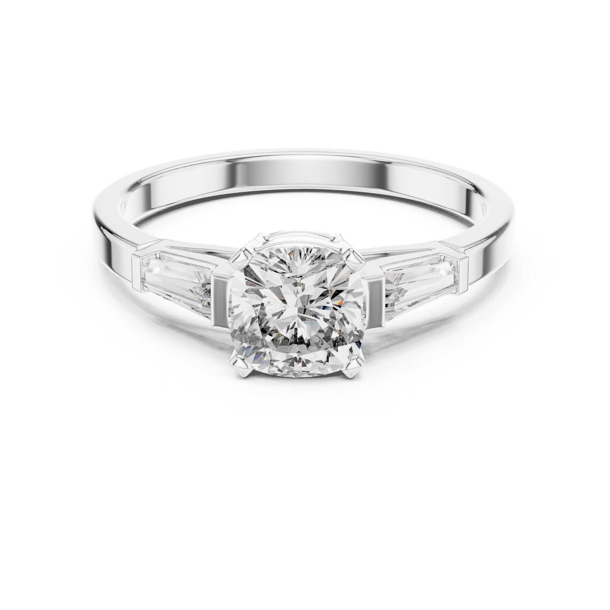 Gold 1Ct Three Stone Cushion Tapered Baguette Lab Grown Diamond Jayne Ring