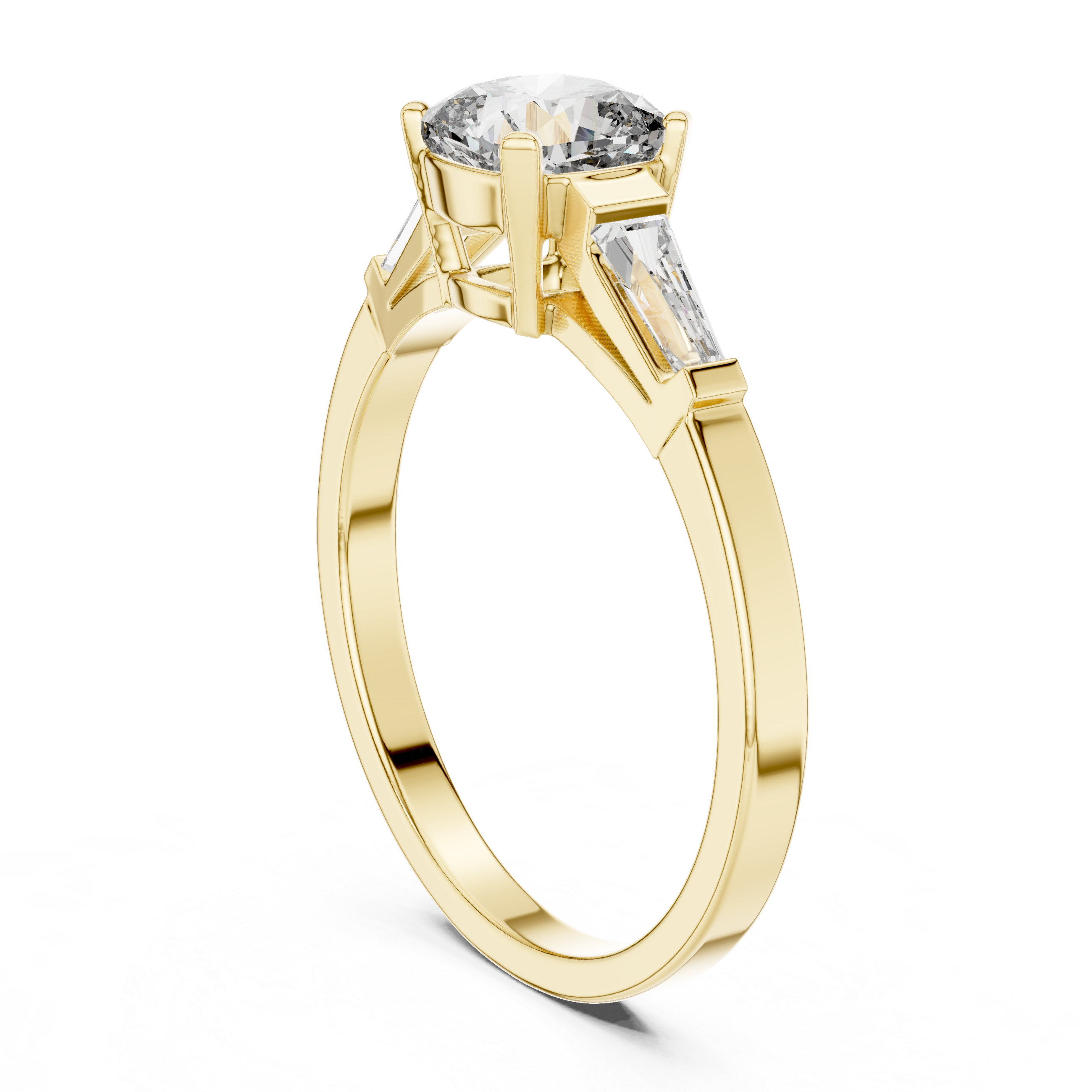 Gold 1Ct Three Stone Cushion Tapered Baguette Lab Grown Diamond Jayne Ring
