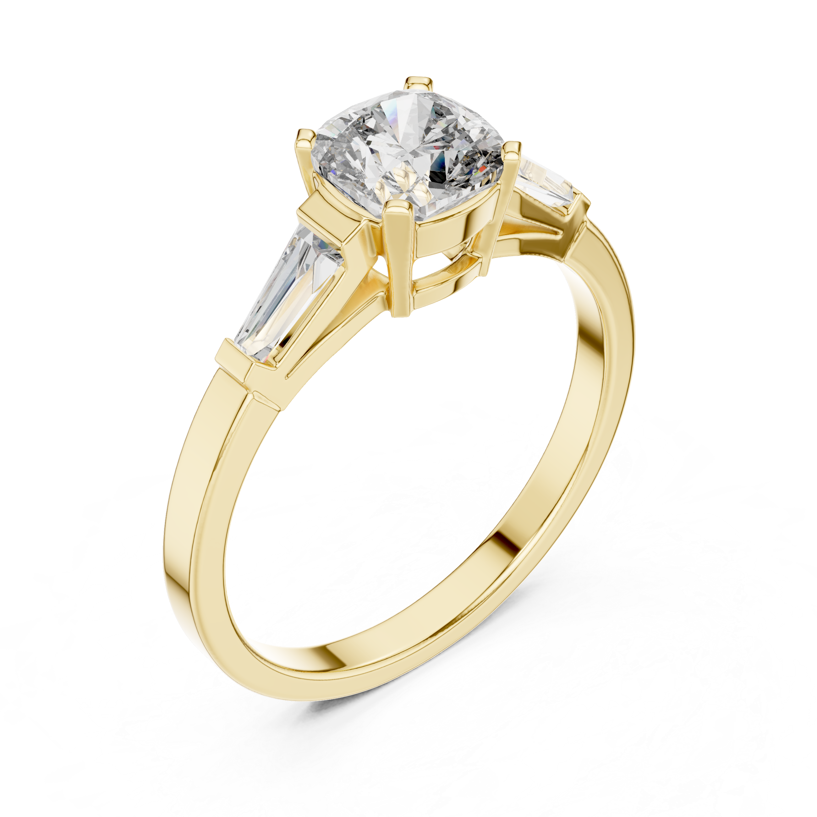 Gold 1Ct Three Stone Cushion Tapered Baguette Lab Grown Diamond Jayne Ring