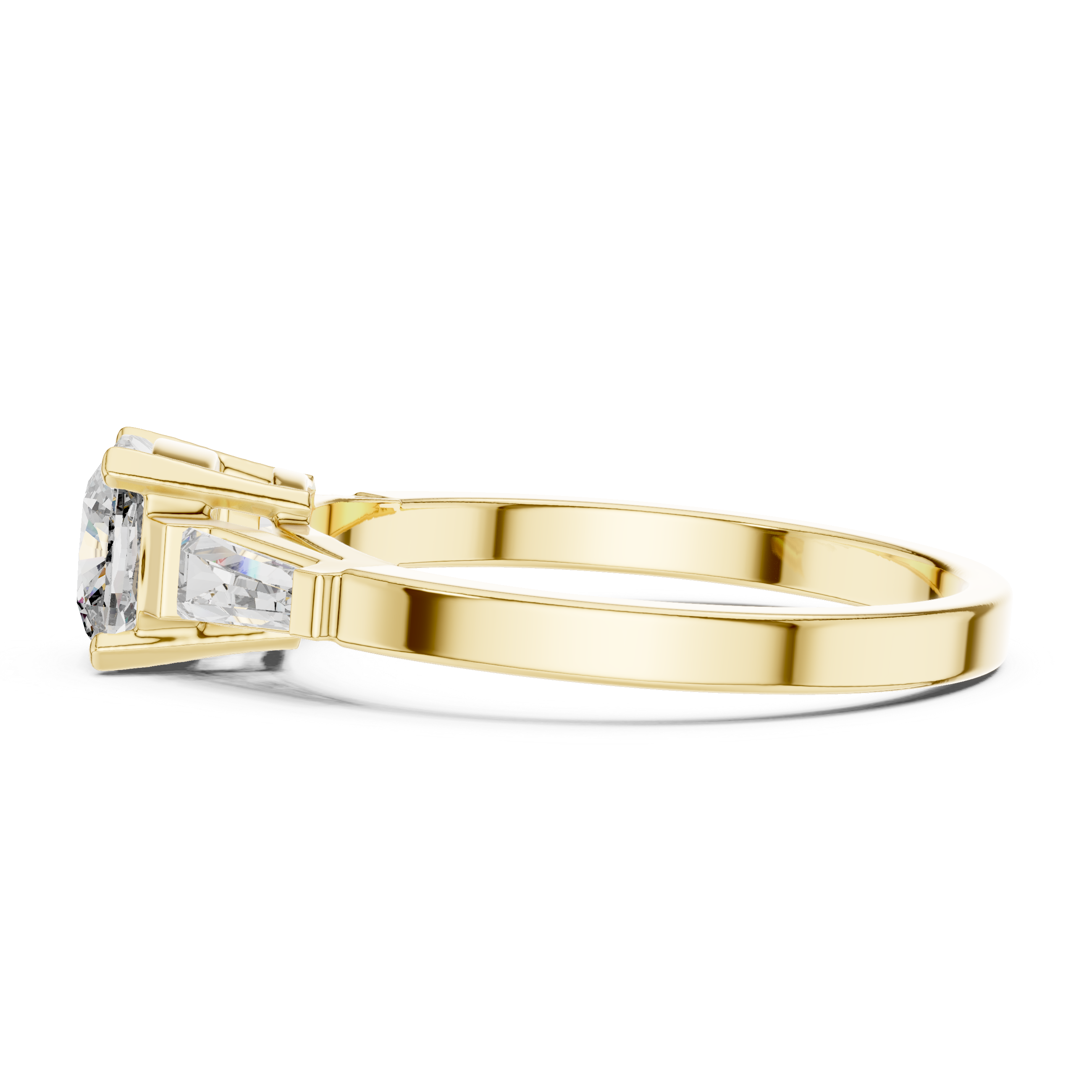 Gold 1Ct Three Stone Cushion Tapered Baguette Lab Grown Diamond Jayne Ring