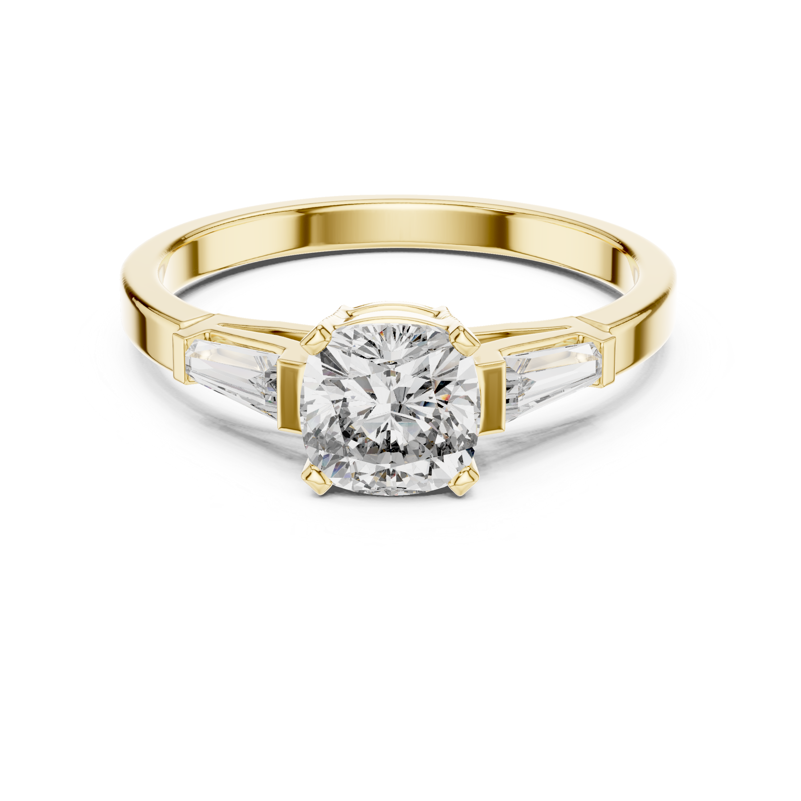 Gold 1Ct Three Stone Cushion Tapered Baguette Lab Grown Diamond Jayne Ring