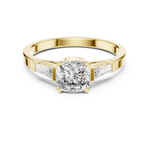 Gold 1Ct Three Stone Cushion Tapered Baguette Lab Grown Diamond Jayne Ring