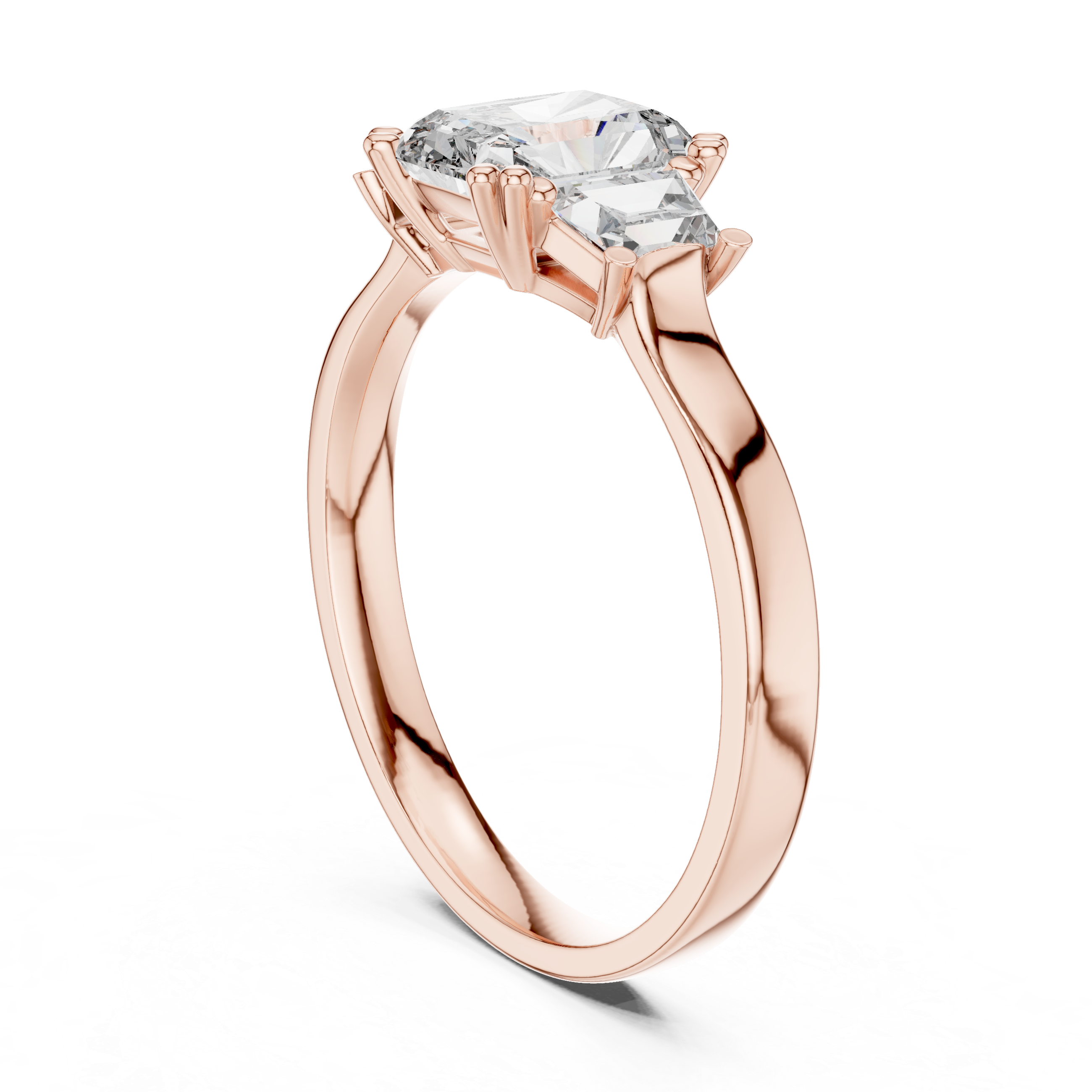 Gold 1Ct Three Stone Radiant Trapezoid Lab Grown Diamond Benjam Ring