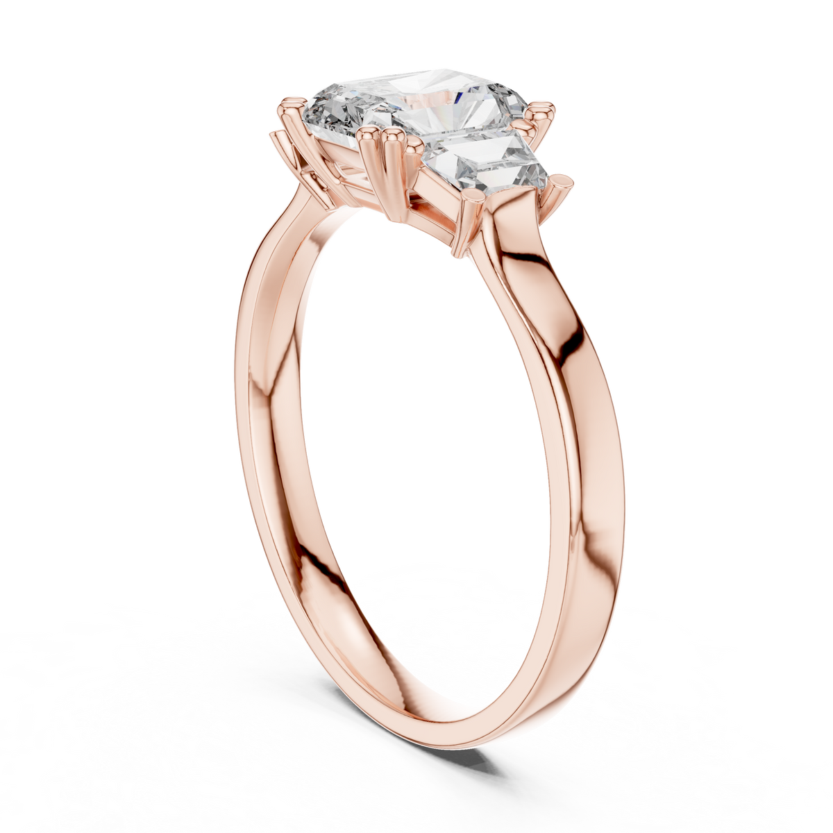 Gold 1Ct Three Stone Radiant Trapezoid Lab Grown Diamond Benjam Ring