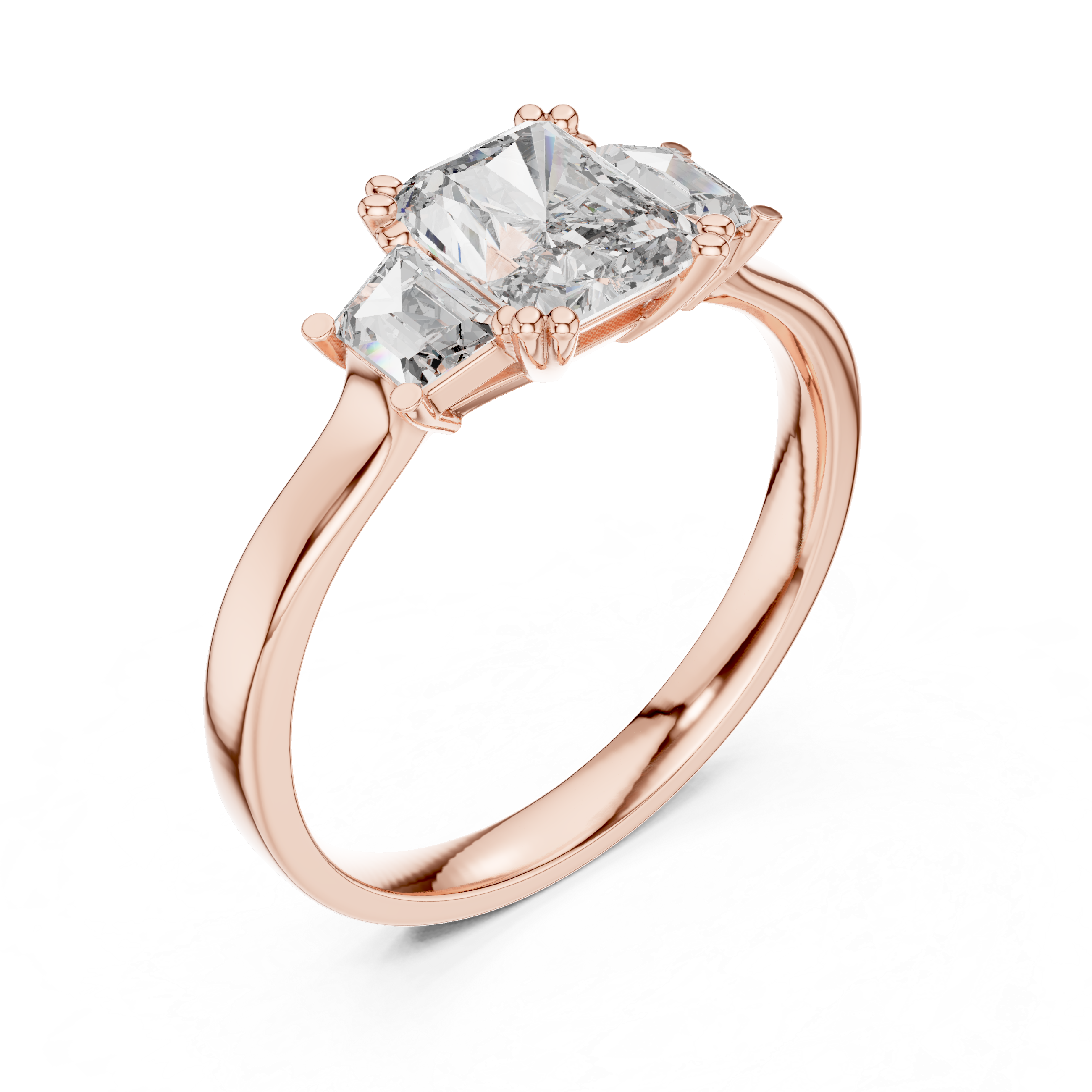 Gold 1Ct Three Stone Radiant Trapezoid Lab Grown Diamond Benjam Ring