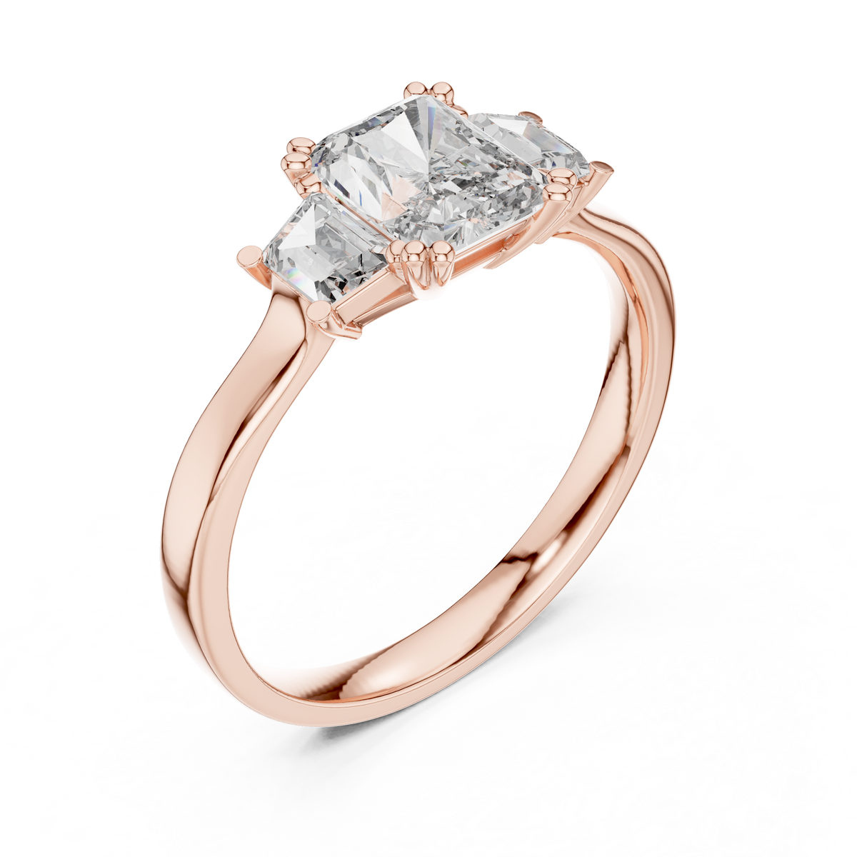 Gold 1Ct Three Stone Radiant Trapezoid Lab Grown Diamond Benjam Ring