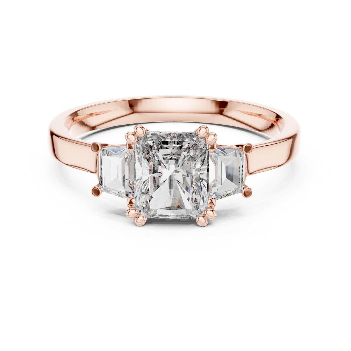 Gold 1Ct Three Stone Radiant Trapezoid Lab Grown Diamond Benjam Ring