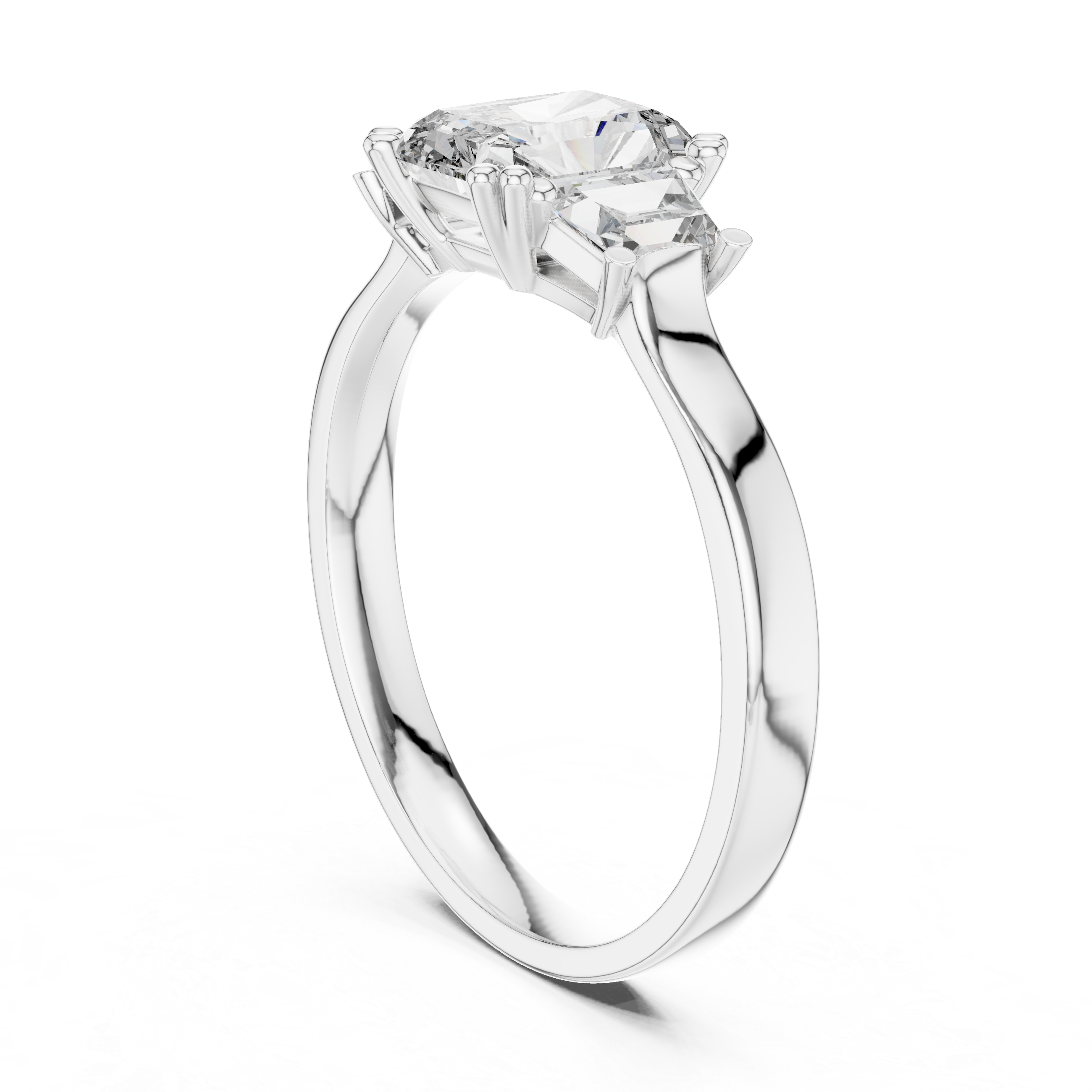 Gold 1Ct Three Stone Radiant Trapezoid Lab Grown Diamond Benjam Ring
