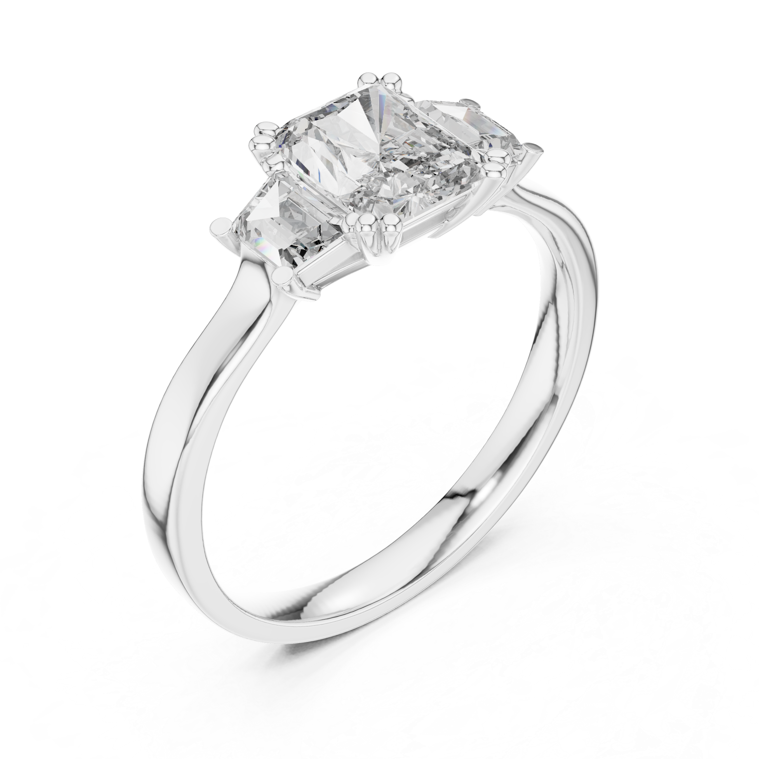 Gold 1Ct Three Stone Radiant Trapezoid Lab Grown Diamond Benjam Ring