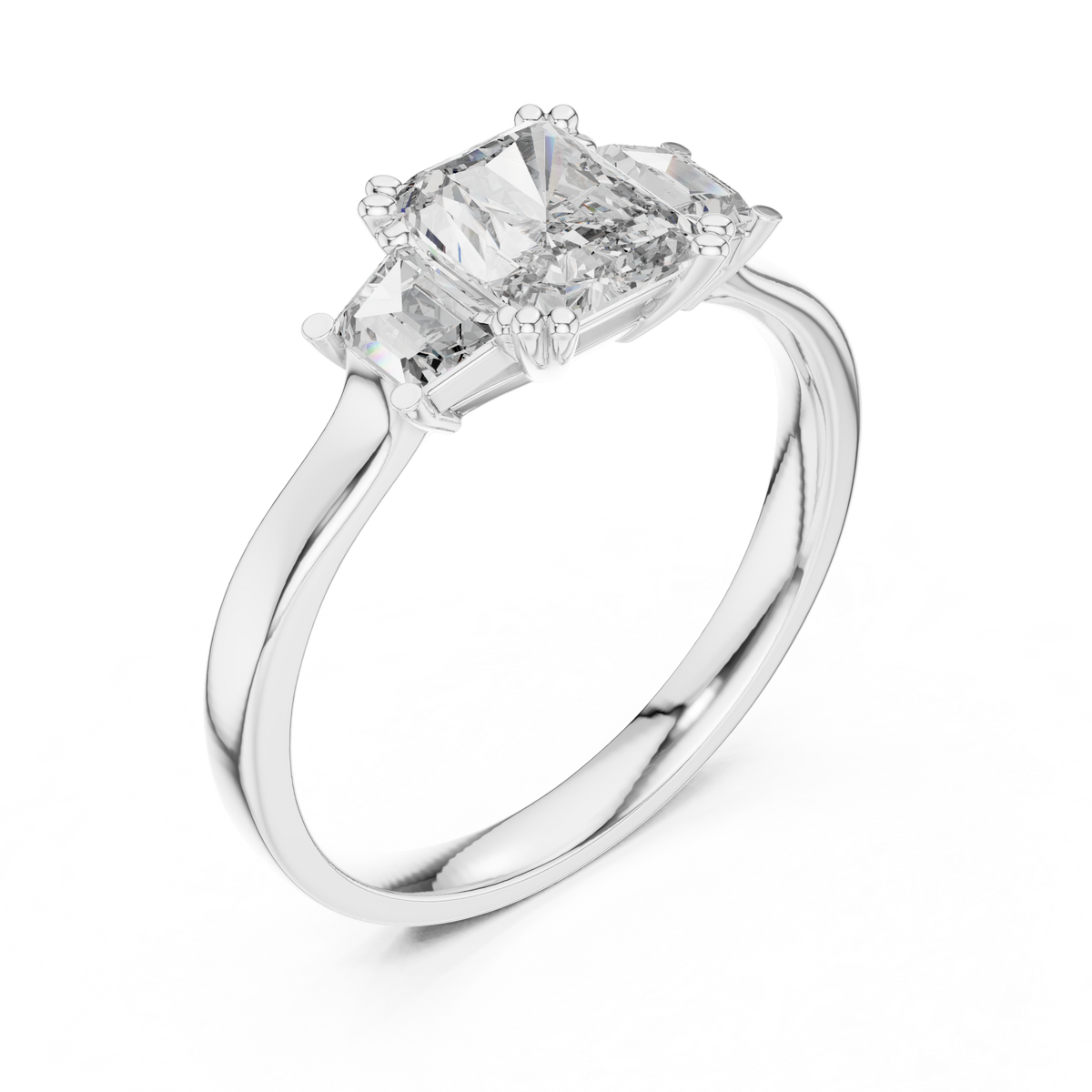 Gold 1Ct Three Stone Radiant Trapezoid Lab Grown Diamond Benjam Ring