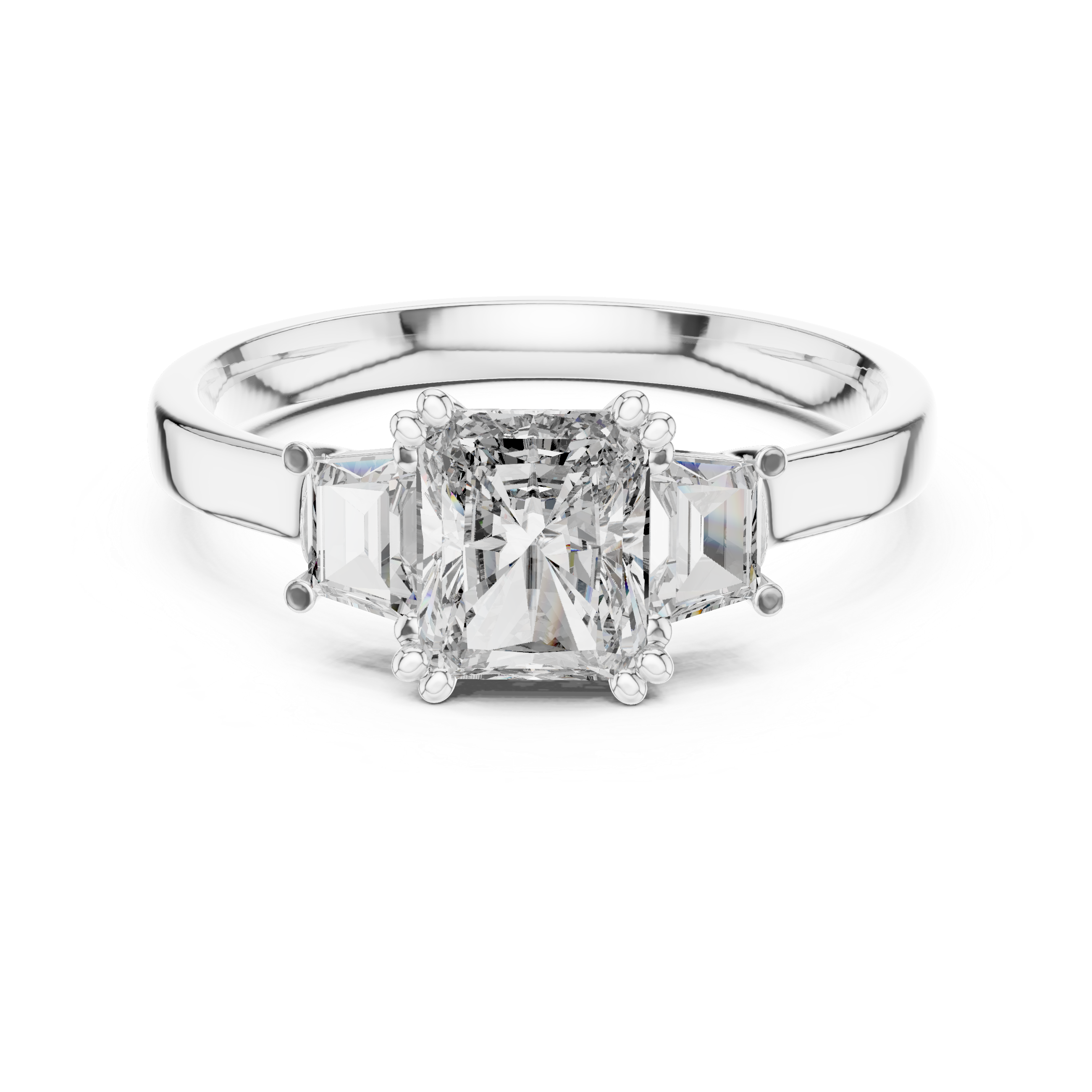 Gold 1Ct Three Stone Radiant Trapezoid Lab Grown Diamond Benjam Ring