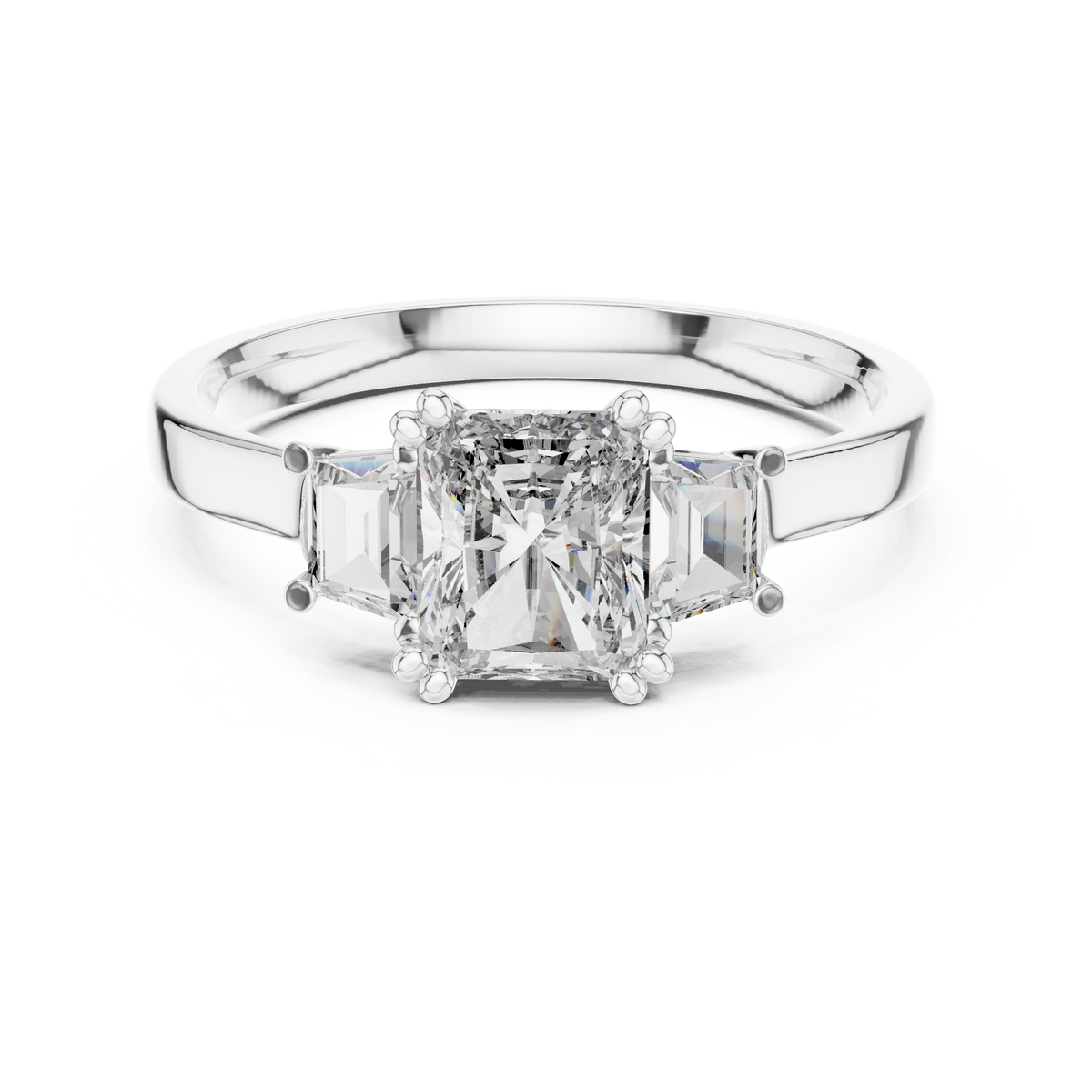 Gold 1Ct Three Stone Radiant Trapezoid Lab Grown Diamond Benjam Ring
