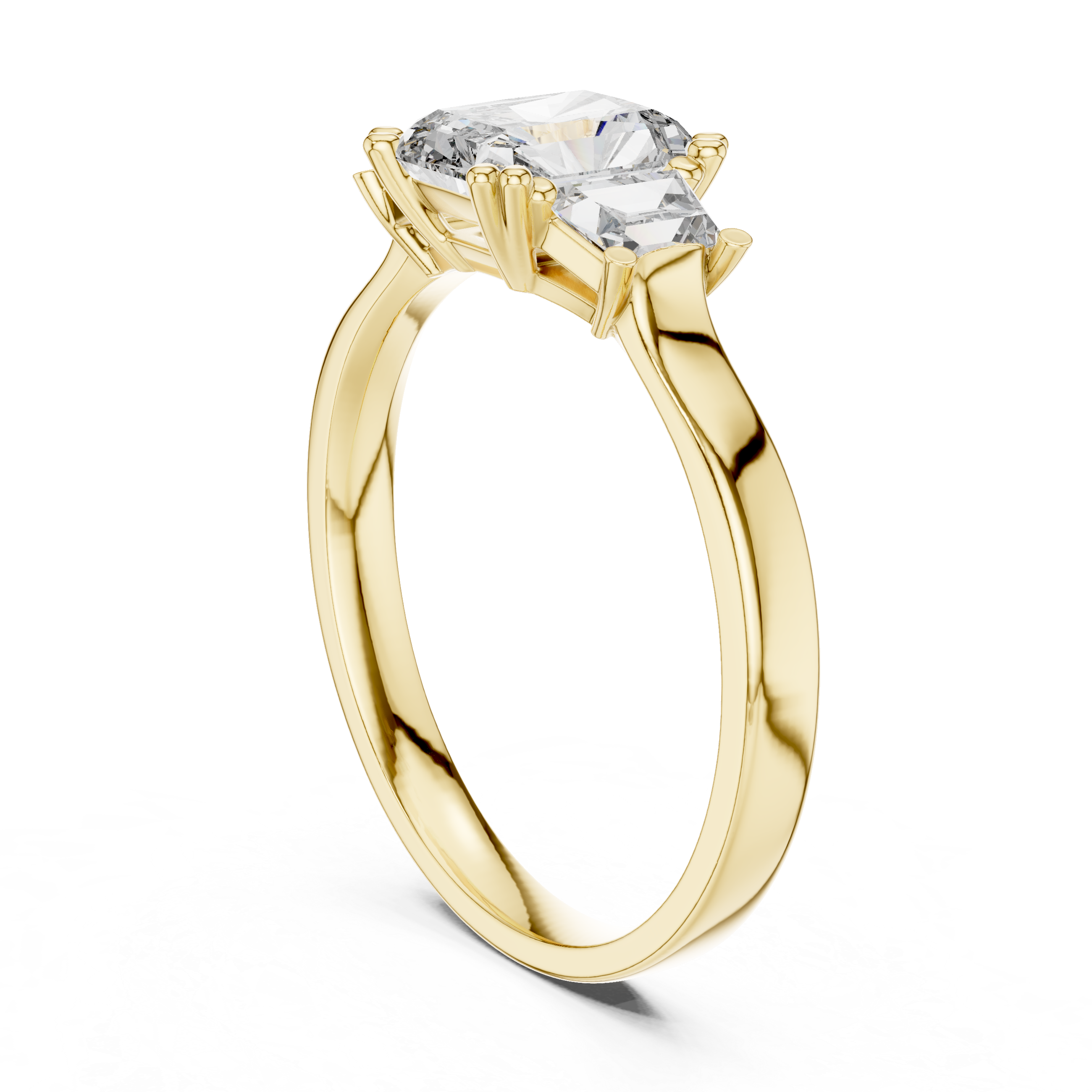 Gold 1Ct Three Stone Radiant Trapezoid Lab Grown Diamond Benjam Ring