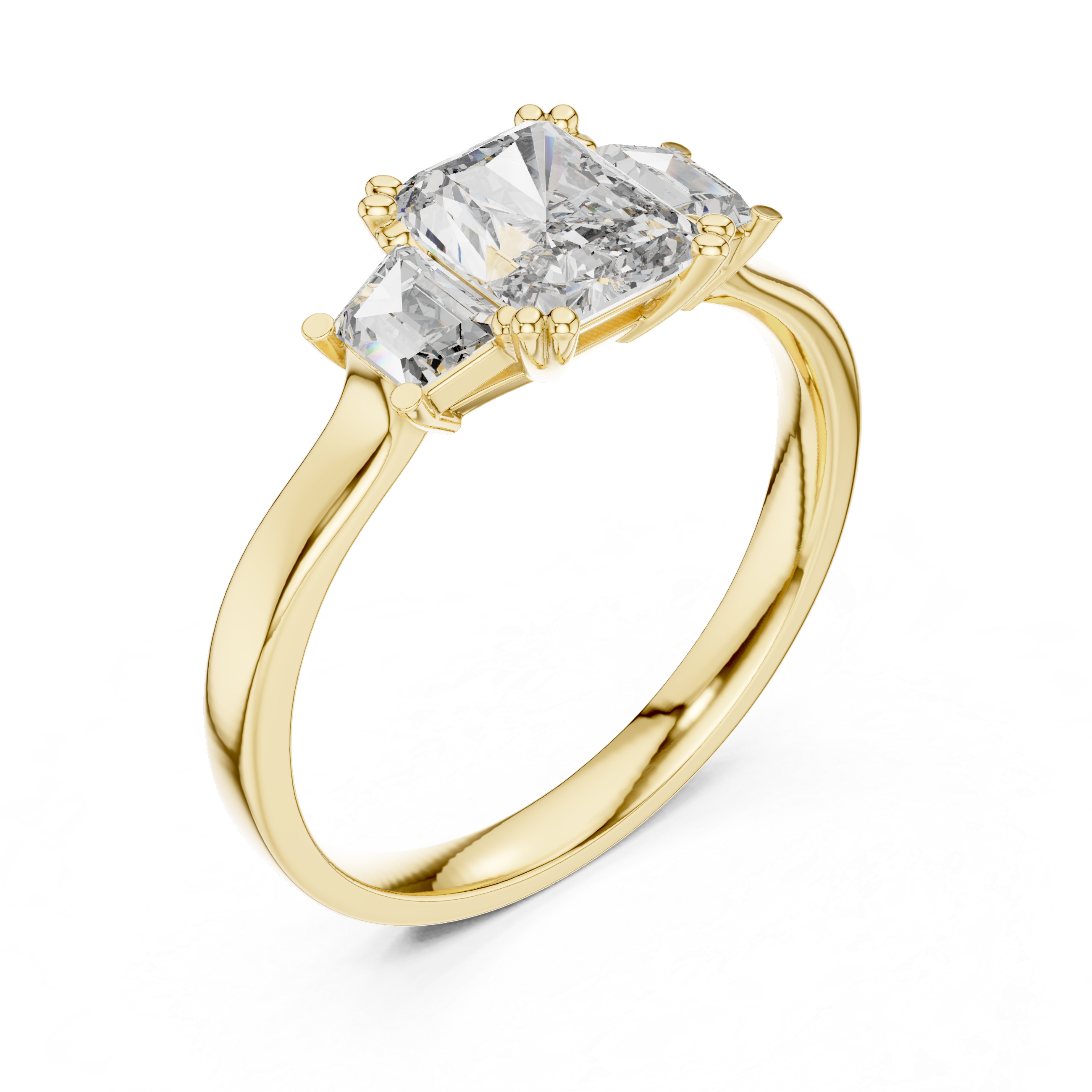 Gold 1Ct Three Stone Radiant Trapezoid Lab Grown Diamond Benjam Ring