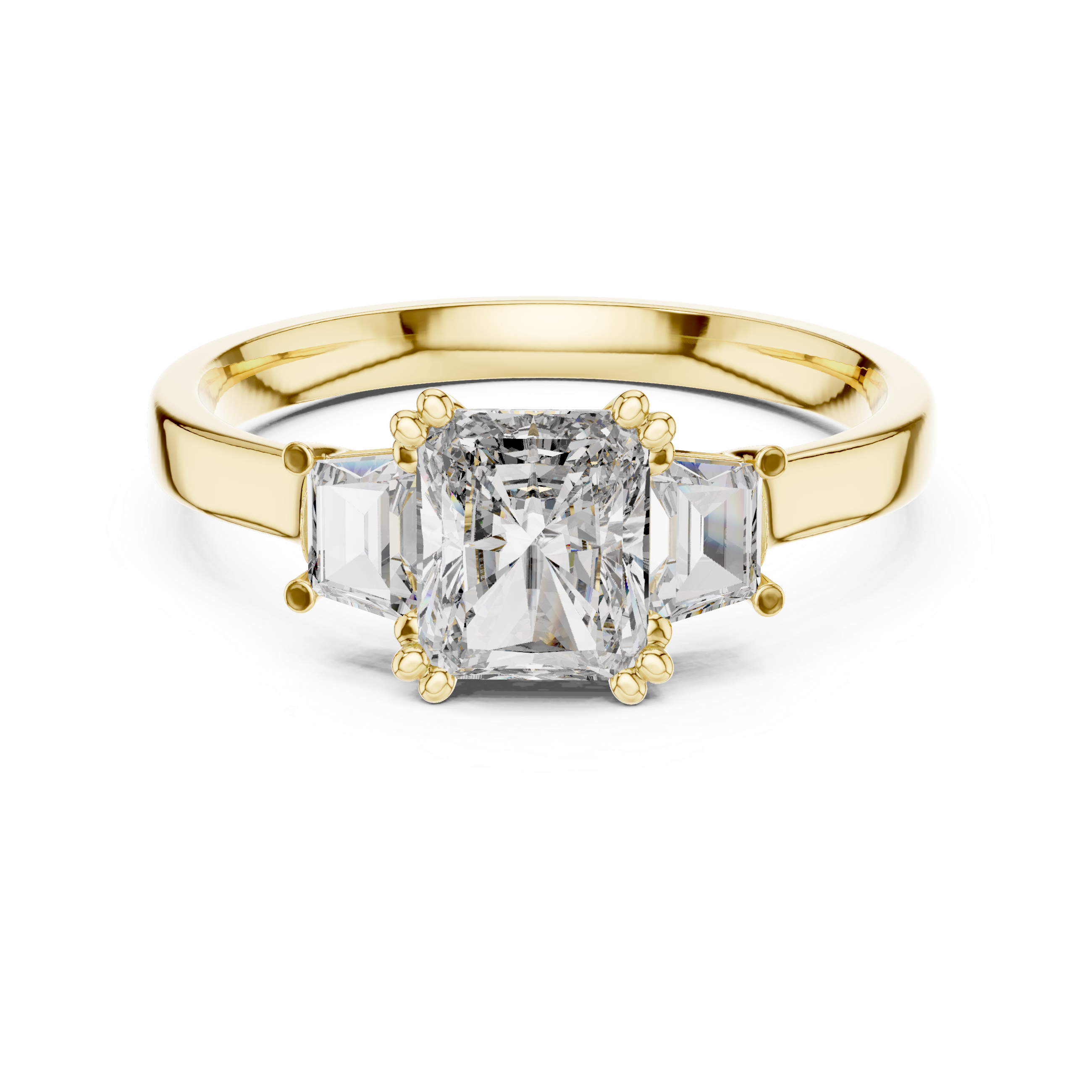 Gold 1Ct Three Stone Radiant Trapezoid Lab Grown Diamond Benjam Ring