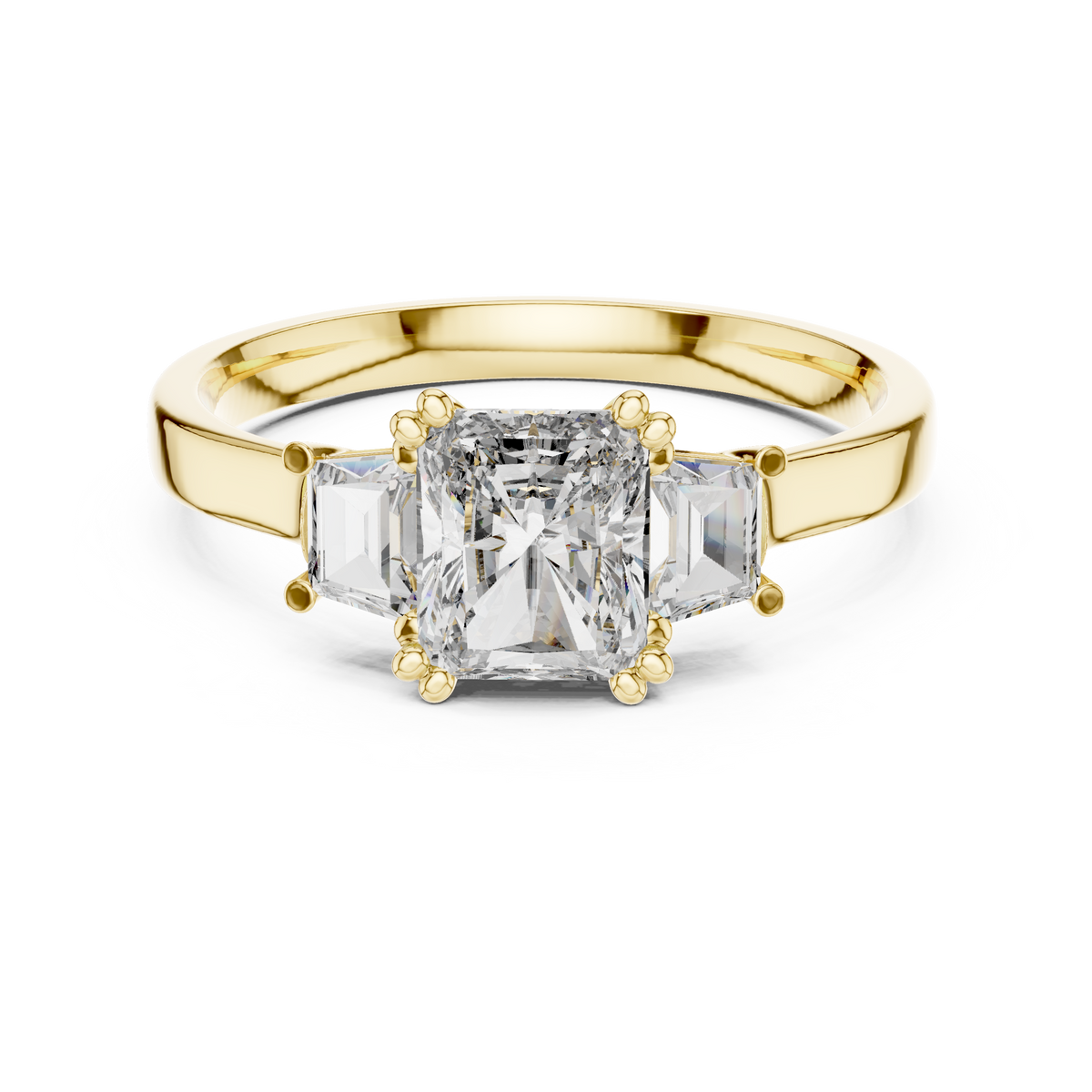 Gold 1Ct Three Stone Radiant Trapezoid Lab Grown Diamond Benjam Ring