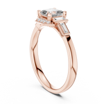 Gold 1Ct Halo Asscher Side Baguette Round Lab Grown Diamond Acario Ring