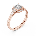 Gold 1Ct Halo Asscher Side Baguette Round Lab Grown Diamond Acario Ring