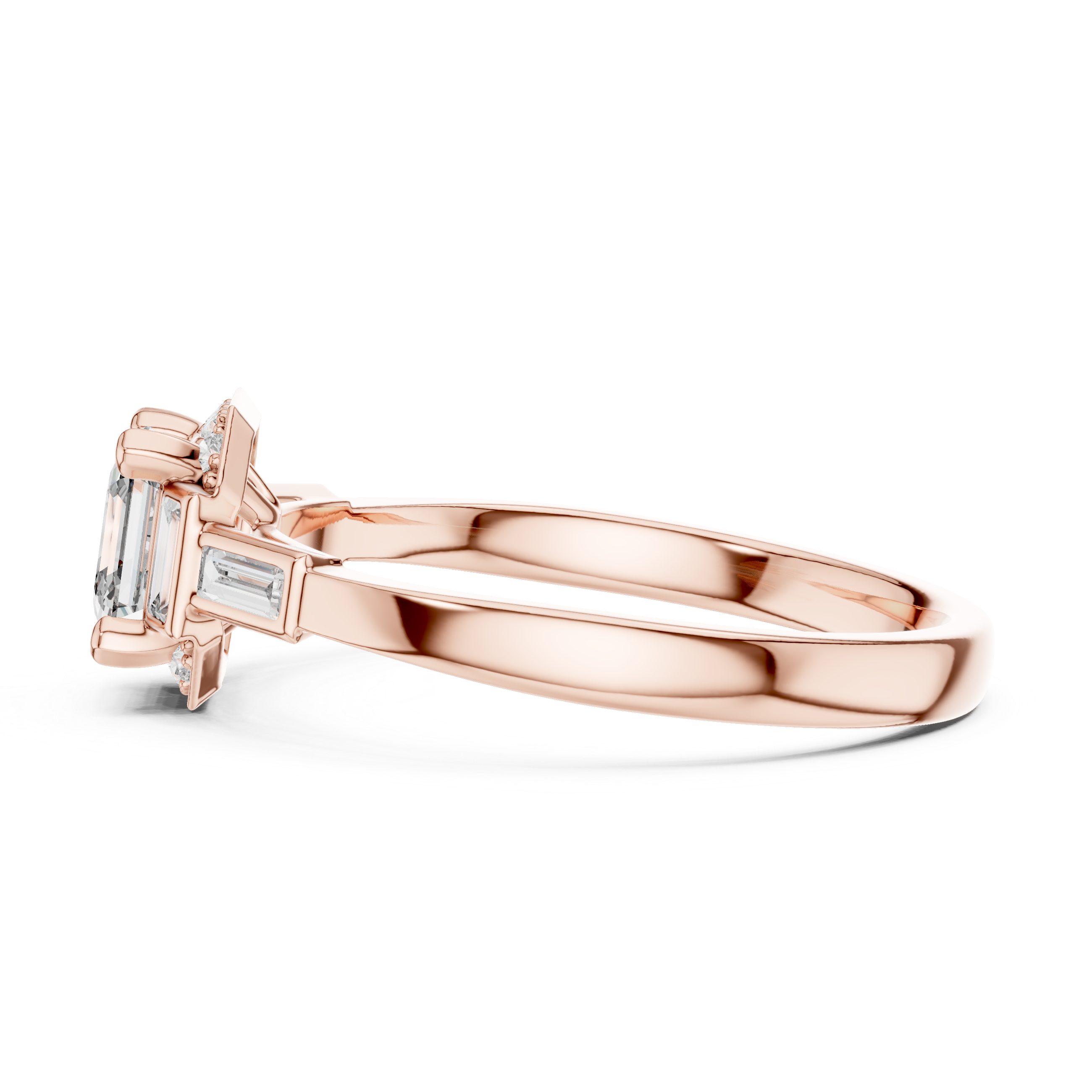 Gold 1Ct Halo Asscher Side Baguette Round Lab Grown Diamond Acario Ring