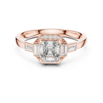 Gold 1Ct Halo Asscher Side Baguette Round Lab Grown Diamond Acario Ring