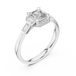 Gold 1Ct Halo Asscher Side Baguette Round Lab Grown Diamond Acario Ring